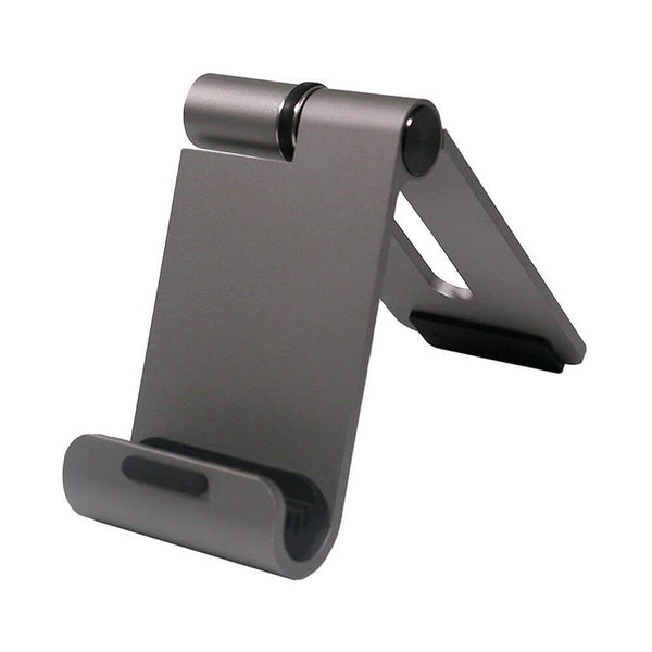 space gray aluminum foldable phone stand, pocket size cellphone holder, mini