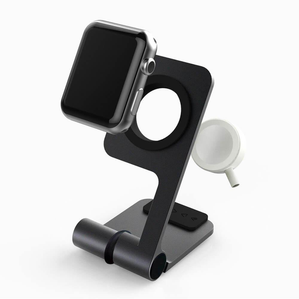 Rmour Ridge Stand for iWatchcolor black with apple watch and charging illustration 