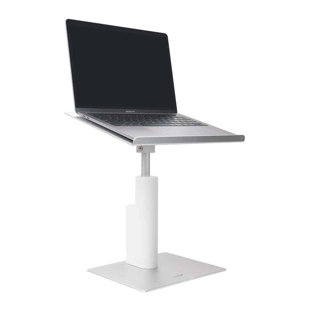 aluminum electric lifting laptop stand with macbook air pro white background